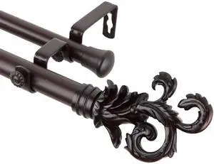Federer Double Curtain Rod 1" OD 28-48 inch  - Mahogany