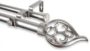 Vana Double Curtain Rod 1" OD 28-48 inch  - Satin Nickel