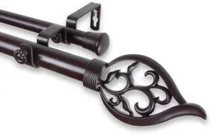 Vana Double Curtain Rod 1" OD 28-48 inch  - Mahogany