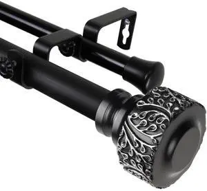Alexander Double Curtain Rod 1 inch 28-48 inch - Black
