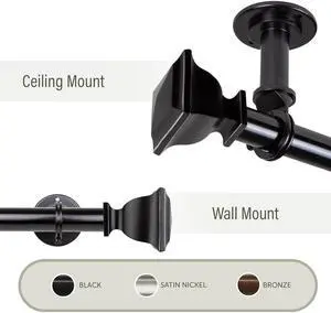 Osborne 1"  Ceiling Curtain Rod/ Room Divider  160-240 inch - Black