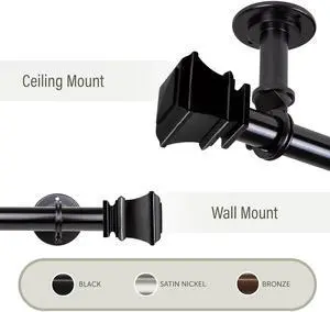 Elena 1"  Ceiling Curtain Rod/ Room Divider  28-48 inch - Black
