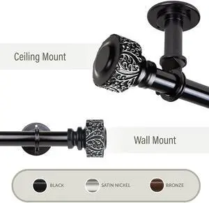 Alexander 1"  Ceiling Curtain Rod/ Room Divider  28-48 inch - Black