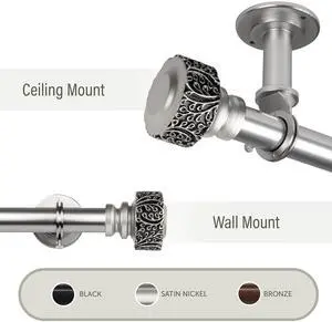 Alexander 1"  Ceiling Curtain Rod/ Room Divider  28-48 inch - Satin Nickel