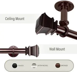 Elena 1"  Ceiling Curtain Rod/ Room Divider  28-48 inch - Bronze