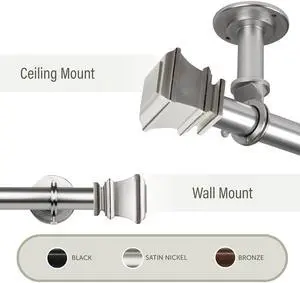 Elena 1"  Ceiling Curtain Rod/ Room Divider  28-48 inch - Satin Nickel