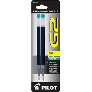 Pilot, G2 Gel Ink Refills, Fine Point 0.7 mm, Teal, Pack of 2 Pilot, G2 Gel Ink Refills, Fine Point 0.7 mm, Teal, Pack of 2