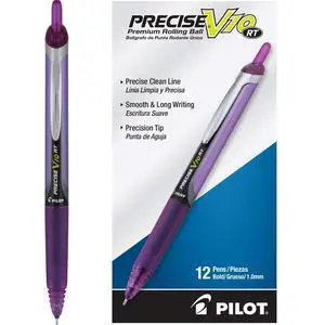 Pilot Precise V10 RT Refillable & Retractable Rolling Ball Pens, Bold Point, Purple Ink, 1.0mm, 12-Pack Pilot Precise V10 RT Refillable & Retractable Rolling Ball Pens, Bold Point, Purple Ink, 1.0mm, 12-Pack