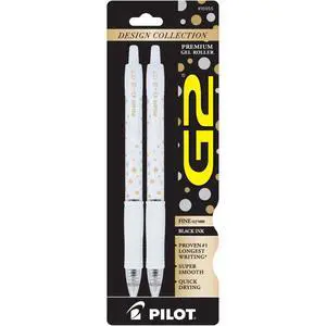 PILOT G2 Design Collection, White Barrel Retractable Gel Ink Pen, 0.7mm Fine Point, Black Ink, 2 Pens PILOT G2 Design Collection, White Barrel Retractable Gel Ink Pen, 0.7mm Fine Point, Black Ink, 2 Pens