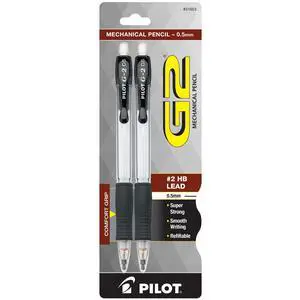 Pilot, G2 Mechanical Pencils, 0.5mm HB Lead, Clear Barrel, Pack of 2 Pilot, G2 Mechanical Pencils, 0.5mm HB Lead, Clear Barrel, Pack of 2