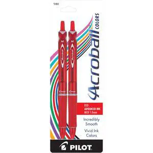 PILOT Acroball Colors Advanced Ink Refillable & Retractable Ball Point Pens, Medium Point, Red Ink, 2-Pack PILOT Acroball Colors Advanced Ink Refillable & Retractable Ball Point Pens, Medium Point, Red Ink, 2-Pack