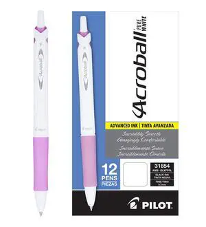 Pilot Acroball PureWhite Advanced Ink Refillable & Retractable Ball Point Pens with Purple Accents, Fine Point, Ballpoint Pens, Black Ink, 0.7mm, 12-Pack Pilot Acroball PureWhite Advanced Ink Refillable & Retractable Ball Point Pens with Purple Accents, Fine Point, Ballpoint Pens, Black Ink, 0.7mm, 12-Pack