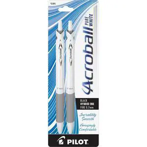 Pilot Acroball PureWhite Retractable Advanced Ink Ball Point Pens; Fine Point, Black Ink, Silver Accents 2-Pack (31895) Ultra-Smooth Writing, Smear-Resistant Advanced Ink for Skip-Free Lines Pilot Acroball PureWhite Retractable Advanced Ink Ball Point Pens; Fine Point, Black Ink, Silver Accents 2-Pack (31895) Ultra-Smooth Writing, Smear-Resistant Advanced Ink for Skip-Free Lines