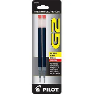 Pilot, G2 Gel Ink Refills, Ultra Fine Point 0.38 mm, Red, Pack of 2 Pilot, G2 Gel Ink Refills, Ultra Fine Point 0.38 mm, Red, Pack of 2