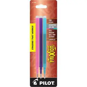 Pilot, FriXion Ball Gel Ink Refills for Erasable Pens, Fine Point 0.7 mm, Erasable Pen Refills, Pack of 3, Pink/Purple/Turquoise Pilot, FriXion Ball Gel Ink Refills for Erasable Pens, Fine Point 0.7 mm, Erasable Pen Refills, Pack of 3, Pink/Purple/Turquoise