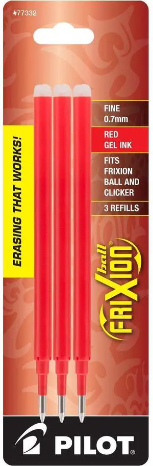 Pilot, FriXion Ball Gel Ink Refills for Erasable Pens, Fine Point 0.7 mm, Pack of 3, Red Pilot, FriXion Ball Gel Ink Refills for Erasable Pens, Fine Point 0.7 mm, Pack of 3, Red