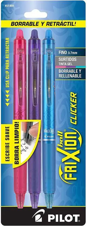 PILOT FriXion Clicker Erasable, Refillable & Retractable Gel Ink Pens, Fine Point, Pink/Purple/Turquoise Inks, 3-Pack (31469) PILOT FriXion Clicker Erasable, Refillable & Retractable Gel Ink Pens, Fine Point, Pink/Purple/Turquoise Inks, 3-Pack (31469)