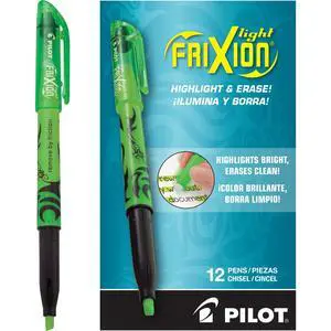 Pilot FriXion Light Pastel Collection Erasable Highlighters, Chisel Tip, Highlighter Pens, Green Color Inks, 12 Count (Pack of 1) Pilot FriXion Light Pastel Collection Erasable Highlighters, Chisel Tip, Highlighter Pens, Green Color Inks, 12 Count (Pack of 1)