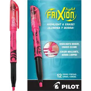 Pilot FriXion Light Pastel Erasable Highlighters, Chisel Tip, Pack of 12, Pink Aesthetic Highlighters - Ideal for School, Journaling, and Office Use Pilot FriXion Light Pastel Erasable Highlighters, Chisel Tip, Pack of 12, Pink Aesthetic Highlighters - Ideal for School, Journaling, and Office Use