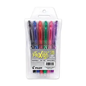 Pilot, FriXion Point Erasable & Refillable Gel Ink Pens, Extra Fine Point 0.5 mm, Pack of 6, Assorted Colors Pilot, FriXion Point Erasable & Refillable Gel Ink Pens, Extra Fine Point 0.5 mm, Pack of 6, Assorted Colors