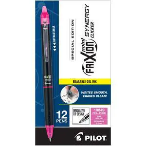 Pilot Pens, FriXion Synergy Clicker Erasable, Refillable, Retractable Gel Ink Pens, Extra Fine Point 0.5 mm, Pack of 12, Pink Ink Pilot Pens, FriXion Synergy Clicker Erasable, Refillable, Retractable Gel Ink Pens, Extra Fine Point 0.5 mm, Pack of 12, Pink Ink