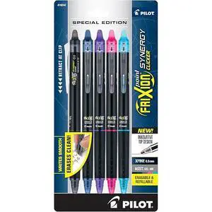Pilot FriXion Synergy Clicker Erasable, Refillable, Retractable Gel Ink Pens, Extra Fine Point 0.5 mm, Pack of 5, Assorted Colors, FriXion Erasable Pens 0.5 - Ideal for School & Office Writing Pilot FriXion Synergy Clicker Erasable, Refillable, Retractable Gel Ink Pens, Extra Fine Point 0.5 mm, Pack of 5, Assorted Colors, FriXion Erasable Pens 0.5 - Ideal for School & Office Writing