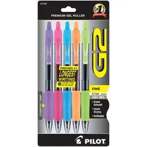 Pilot G2 Premium Refillable and Retractable Rolling Ball Colored Gel Pens, Fine Point, 0.7mm, Assorted Color Inks, 5-Pack Pilot G2 Premium Refillable and Retractable Rolling Ball Colored Gel Pens, Fine Point, 0.7mm, Assorted Color Inks, 5-Pack