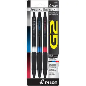 Pilot, G2 Special Edition Premium Gel Roller Pens, Fine Point 0.7 mm, Black, Blue, Red, Pack of 3 Pilot, G2 Special Edition Premium Gel Roller Pens, Fine Point 0.7 mm, Black, Blue, Red, Pack of 3