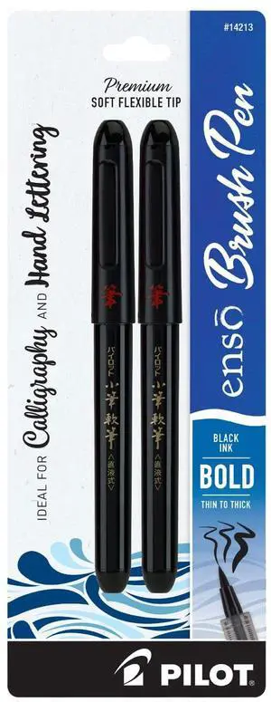 PILOT Enso Premium Soft Flexible Tip Brush Pen, Black Ink, Bold Tip, 2pk PILOT Enso Premium Soft Flexible Tip Brush Pen, Black Ink, Bold Tip, 2pk