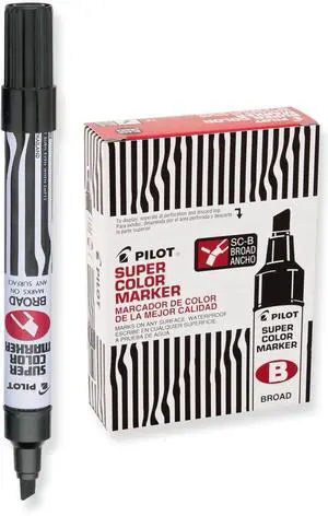 Pilot Super Color Broad Refillable Permanent Markers, Black Ink, Extra-Wide Chisel Point, Broad Permanent Markers, 12-Pack Pilot Super Color Broad Refillable Permanent Markers, Black Ink, Extra-Wide Chisel Point, Broad Permanent Markers, 12-Pack