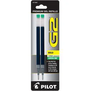 Pilot, G2 Gel Ink Refills, Bold Point 1 mm, Green, Pack of 2 Pilot, G2 Gel Ink Refills, Bold Point 1 mm, Green, Pack of 2