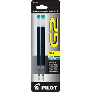 Pilot, G2 Gel Ink Refills, Bold Point 1 mm, Teal, Pack of 2 Pilot, G2 Gel Ink Refills, Bold Point 1 mm, Teal, Pack of 2