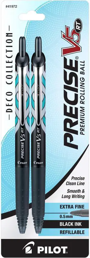 Pilot, Precise V5 RT Deco Collection Refillable & Retractable Liquid Ink Rolling Ball Pens, Extra Fine Point 0.5 mm, Black, Pack of 2 Pilot, Precise V5 RT Deco Collection Refillable & Retractable Liquid Ink Rolling Ball Pens, Extra Fine Point 0.5 mm, Black, Pack of 2
