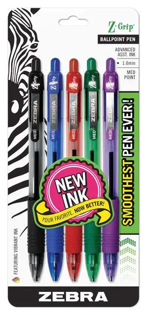 Zebra Pen Z-Grip Retractable Ballpoint Pen, Smooth-Flowing Assorted Ink, 1.0mm Medium Point, School & Office Supplies, Ideal for Note-Taking, Journal and Planner Use, 5-Pack (22205) Zebra Pen Z-Grip Retractable Ballpoint Pen, Smooth-Flowing Assorted Ink, 1.0mm Medium Point, School & Office Supplies, Ideal for Note-Taking, Journal and Planner Use, 5-Pack (22205)