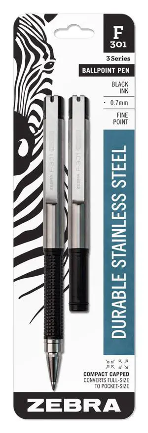 Zebra Pen F-301 Compact Retractable Ballpoint Pen, Black Ink, 0.7mm, 2-Pack Zebra Pen F-301 Compact Retractable Ballpoint Pen, Black Ink, 0.7mm, 2-Pack
