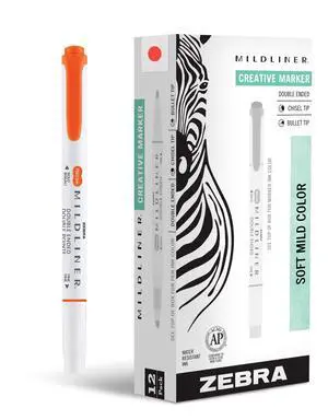 Zebra Pen MILDLINER No Bleed Highlighter, Marigold Color, Dual Tip, 12-Pack Zebra Pen MILDLINER No Bleed Highlighter, Marigold Color, Dual Tip, 12-Pack