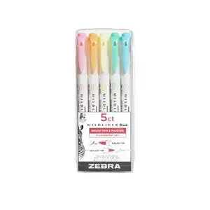 Zebra Pen MILDLINER Brush Pen, Assorted Fluorescent Colors, Dual Tip, 5-Pk Zebra Pen MILDLINER Brush Pen, Assorted Fluorescent Colors, Dual Tip, 5-Pk