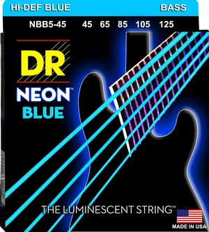 DR Strings NBB5-45 Hi-Def Neon Blue Colored Bass Strings, Medium 5-String, 45-125 DR Strings NBB5-45 Hi-Def Neon Blue Colored Bass Strings, Medium 5-String, 45-125