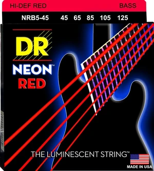 DR Strings NRB5-45 Hi-Def Neon Red K3 Coated Bass Guitar Strings - .045-.125 Medium 5-string DR Strings NRB5-45 Hi-Def Neon Red K3 Coated Bass Guitar Strings - .045-.125 Medium 5-string