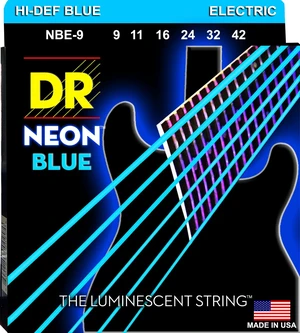 DR Strings NBE-9 Hi-Def Neon Blue Colored Electric Guitar Strings, Light String, 9-42 DR Strings NBE-9 Hi-Def Neon Blue Colored Electric Guitar Strings, Light String, 9-42