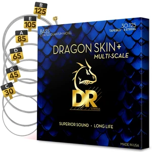 DR Strings Dragon Skin+ Coated Tapered Multi-scale 6-string Bass Guitar Strings - .030-.125 Medium DR Strings Dragon Skin+ Coated Tapered Multi-scale 6-string Bass Guitar Strings - .030-.125 Medium