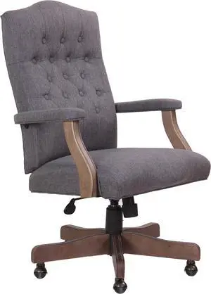 BOSS Executive Slate Grey Commercial Grade Linen Chair With Driftwood Finish Frame
