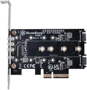 Silverstone ECM27 1-slot NVMe and 2-slot SATA M.2 SSD to PCI-E x4 adapter Card