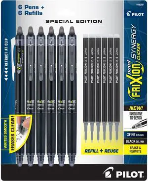 Pilot FriXion Synergy Clicker Erasable, Refillable, Retractable Gel Ink Pens, Extra Fine Point 0.5 mm, Pack of 12, Black, FriXion Erasable Pens 0.5 - Ideal for School & Office Writing Pilot FriXion Synergy Clicker Erasable, Refillable, Retractable Gel Ink Pens, Extra Fine Point 0.5 mm, Pack of 12, Black, FriXion Erasable Pens 0.5 - Ideal for School & Office Writing