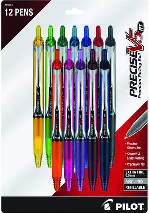 Pilot Precise V5 RT Refillable & Retractable Rolling Ball Pens, Extra Fine Point Pens, 0.5 mm, Assorted, Pack of 12 - Ideal for School, Journaling & Office Writing Pilot Precise V5 RT Refillable & Retractable Rolling Ball Pens, Extra Fine Point Pens, 0.5 mm, Assorted, Pack of 12 - Ideal for School, Journaling & Office Writing