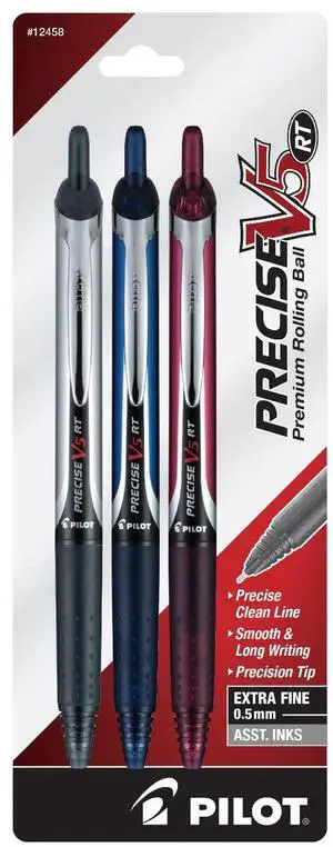 PILOT® Precise V5 RT Premium Rollerball Pens, Extra-Fine Point, 0.5 mm, Assorted Barrel Colors, Assorted Ink Colors, Pack Of 3 Pens PILOT® Precise V5 RT Premium Rollerball Pens, Extra-Fine Point, 0.5 mm, Assorted Barrel Colors, Assorted Ink Colors, Pack Of 3 Pens