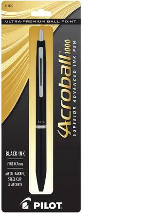 PILOT Acroball 1000 Ultra-Premium Refillable & Retractable Ball Point Pen, Black Barrel, Fine Point, Black Ink, Single Pen (13635) PILOT Acroball 1000 Ultra-Premium Refillable & Retractable Ball Point Pen, Black Barrel, Fine Point, Black Ink, Single Pen (13635)