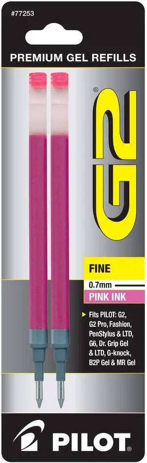 Pilot, G2 Gel Ink Refills, Fine Point 0.7 mm, Pink, Pack of 2 Pilot, G2 Gel Ink Refills, Fine Point 0.7 mm, Pink, Pack of 2