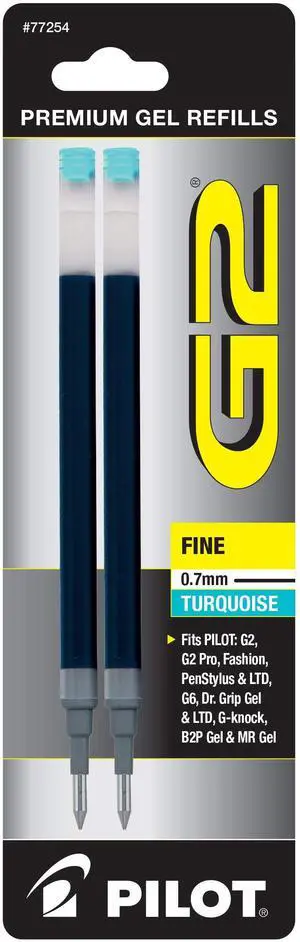 Pilot, G2 Gel Ink Refills, Fine Point 0.7 mm, Turquoise, Pack of 2 Pilot, G2 Gel Ink Refills, Fine Point 0.7 mm, Turquoise, Pack of 2