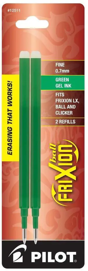 PILOT FriXion Gel Ink Refills for Erasable Pens, Fine Point, 0.7 mm, Green Ink, 2-Pack (12511) PILOT FriXion Gel Ink Refills for Erasable Pens, Fine Point, 0.7 mm, Green Ink, 2-Pack (12511)